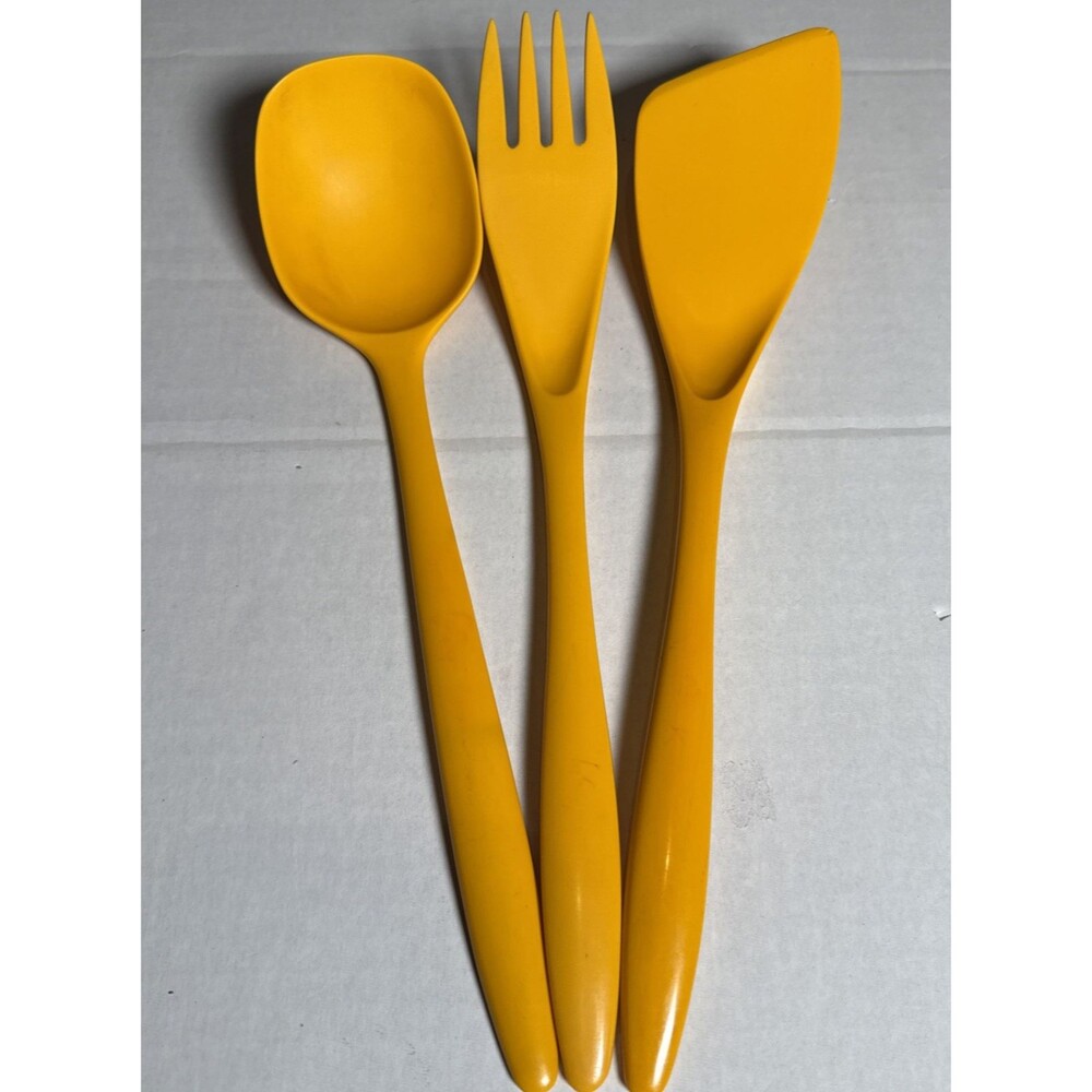 Vintage Rosti Hutzler Yellow Goldenrod Denmark Kitchen Spoon Fork Spatula MCM